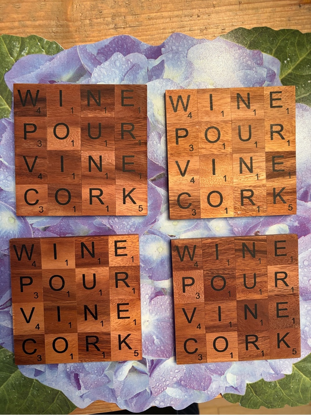 Wooden Wine Cork Coaster Set - Brown Square Coasters (Set of 4) Brand new!